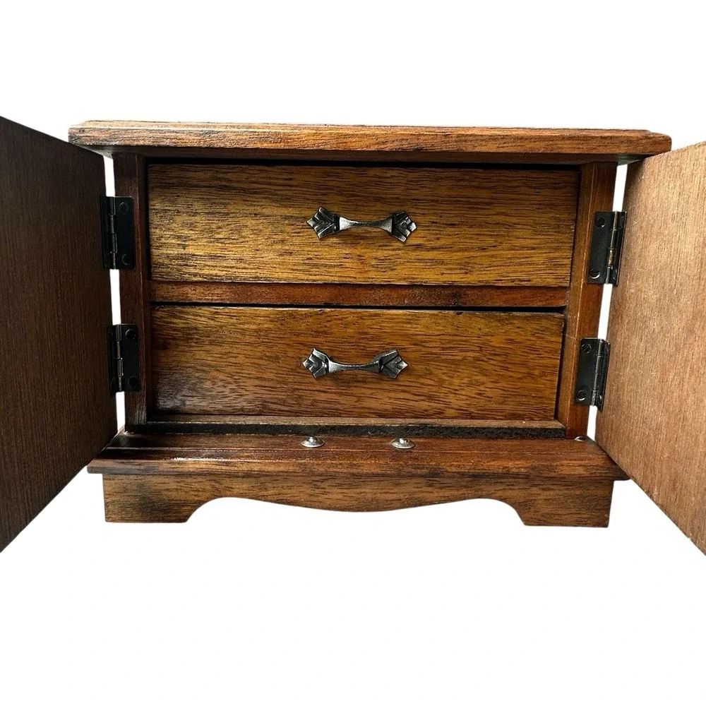 VTG Japanese Musical Jewelry Box 8‎ Inch Stained Wood Hidden Drawer Works Video